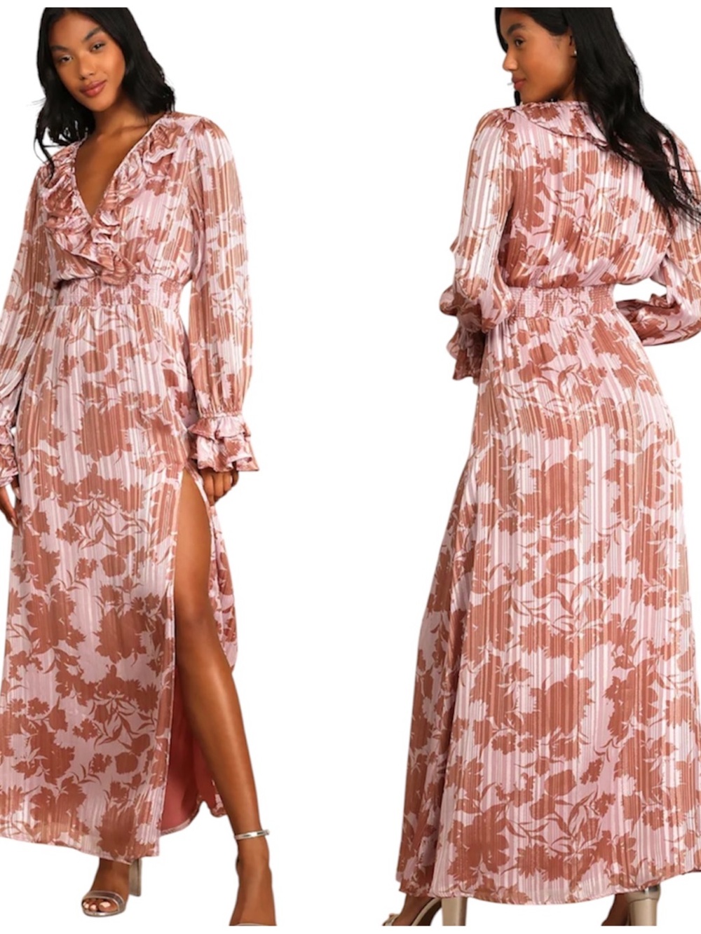 Lulu’s Exquisite Attention Lilac Floral Print Ruffled Long Sleeve Dress Medium